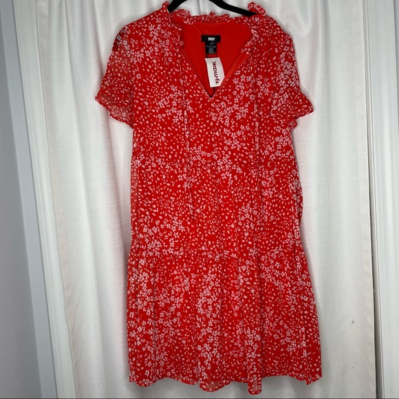 NWT DKNY Dark Orange Floral Dress - Picture 2 of 6